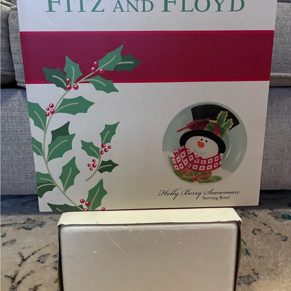 Fitz & Floyd Holly Berry Snowman Serving Bowl